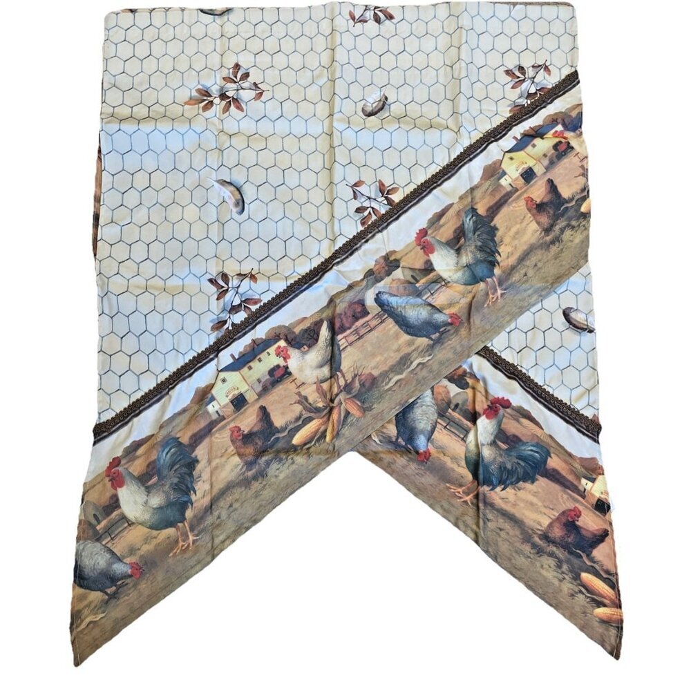 Rooster Farmhouse Kitchen Two Piece Swag Curtain 56"W X 36"L "Coc-a-Doodle" NWOT